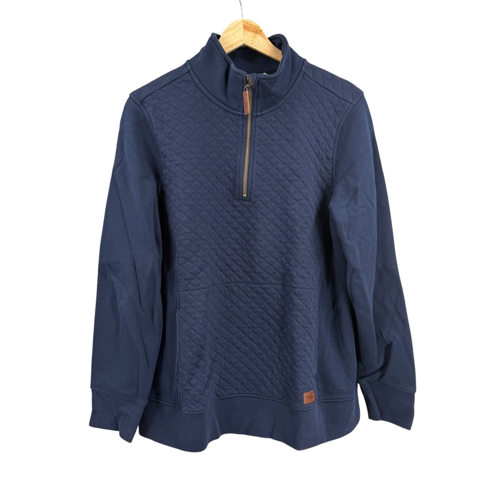L.L.Bean Quilted 1/4 Zip‎ Pullover Blue Cotton Blend Womens Large 502745